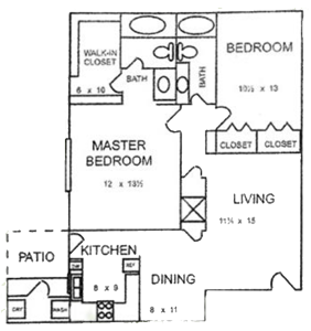 Plan A - Two Bedroom / Two Bath / Yard - 1110Sq. Ft.*