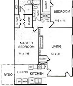 A2 - Two Bedroom /Two  Bath - 1110 Sq. Ft.*